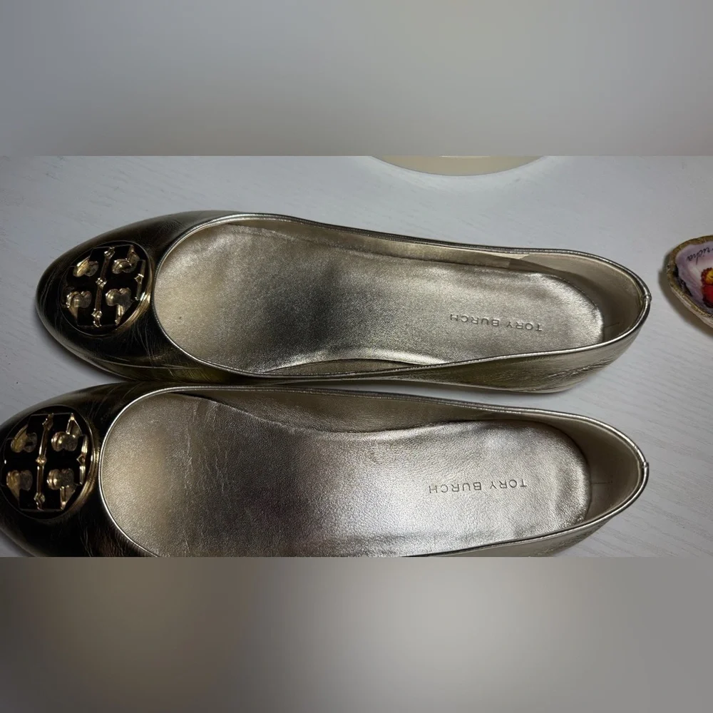 Tory Burch Metallic Gold Flats with gold logo